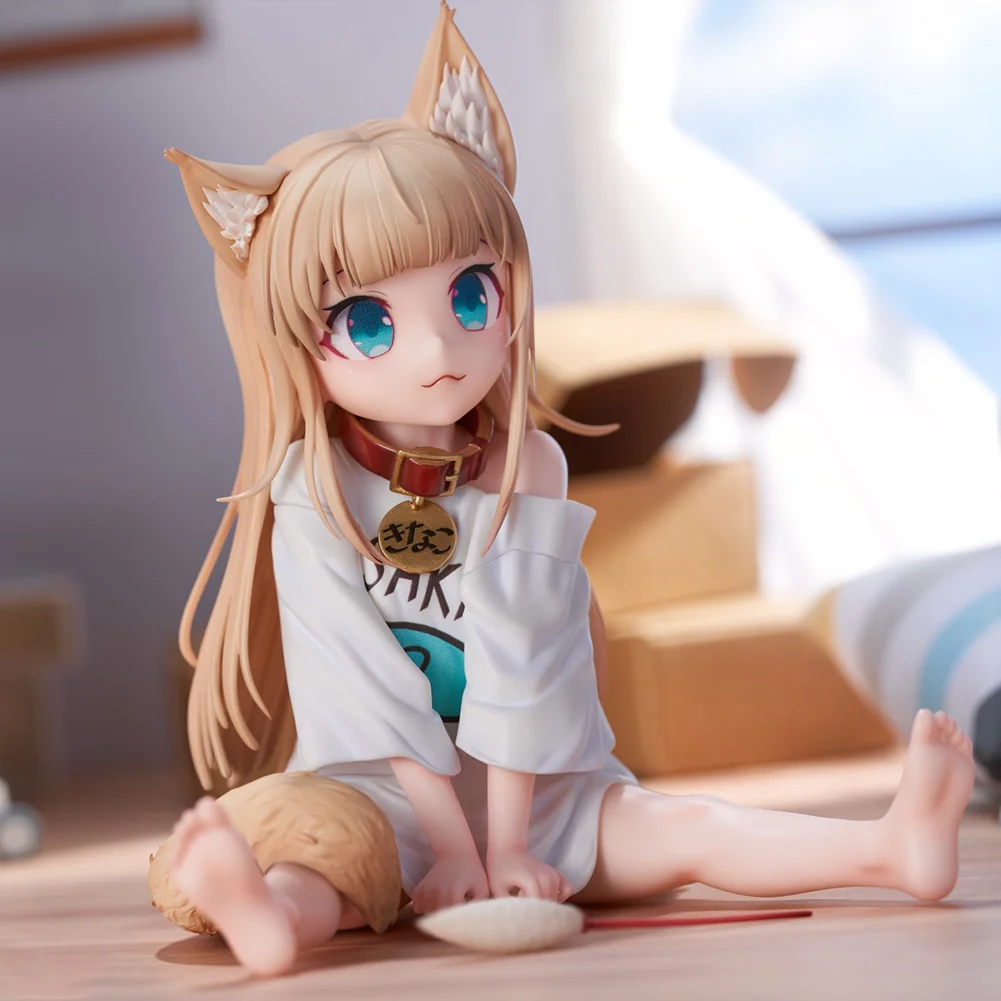 14cm My Cat Is A Kawaii Girl Anime Figure Kinako Cute Cat Girl Model Sit pose Reversible face Action Figures Birthday Gift Toys