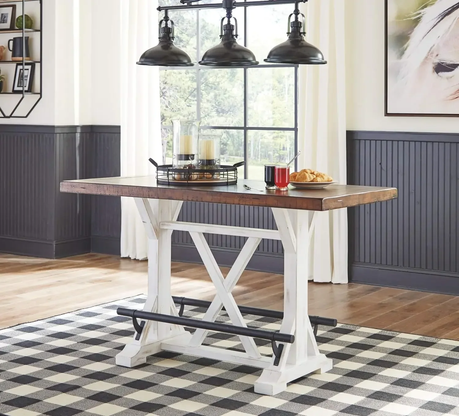 

tt Rustic Farmhouse 36" Counter Height Dining Table, Brown & White