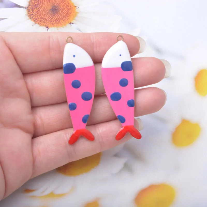 2 Stück Kupfer beidseitig geölte niedliche Fisch-Anhänger, bunte lange Halskette für Frauen, Ohrringe, Wal-Anhänger, DIY-Schmuckzubehör – Detail 13