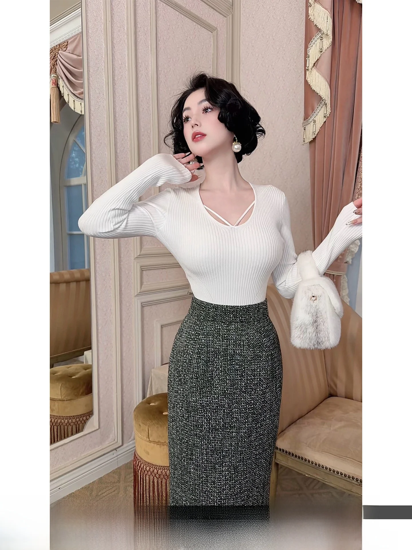 

Женский трикотажный базовый слой Ele V-Ne, внутренняя одежда для зимы, коллекция Romantic Series от LYXJ, облегающий крой, нейлон