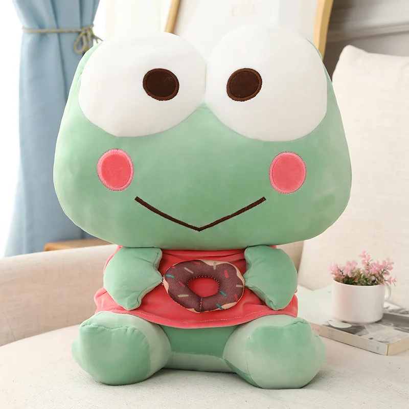 Sanrio Cute Big Eyed Frog Plush Doll Kawaii Soft Stuffed Pillow Toy Doughnut Frog Children's Birthday Gift Girl Plush Toys