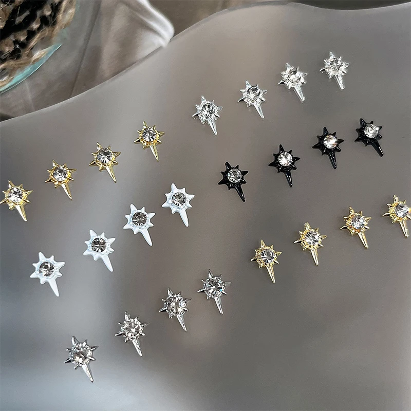 5Pcs Cross Star Nail Art Charms Punk Style 3D Alloy Glitter Diamond Luxury Crystal DIY Manicure Accessories