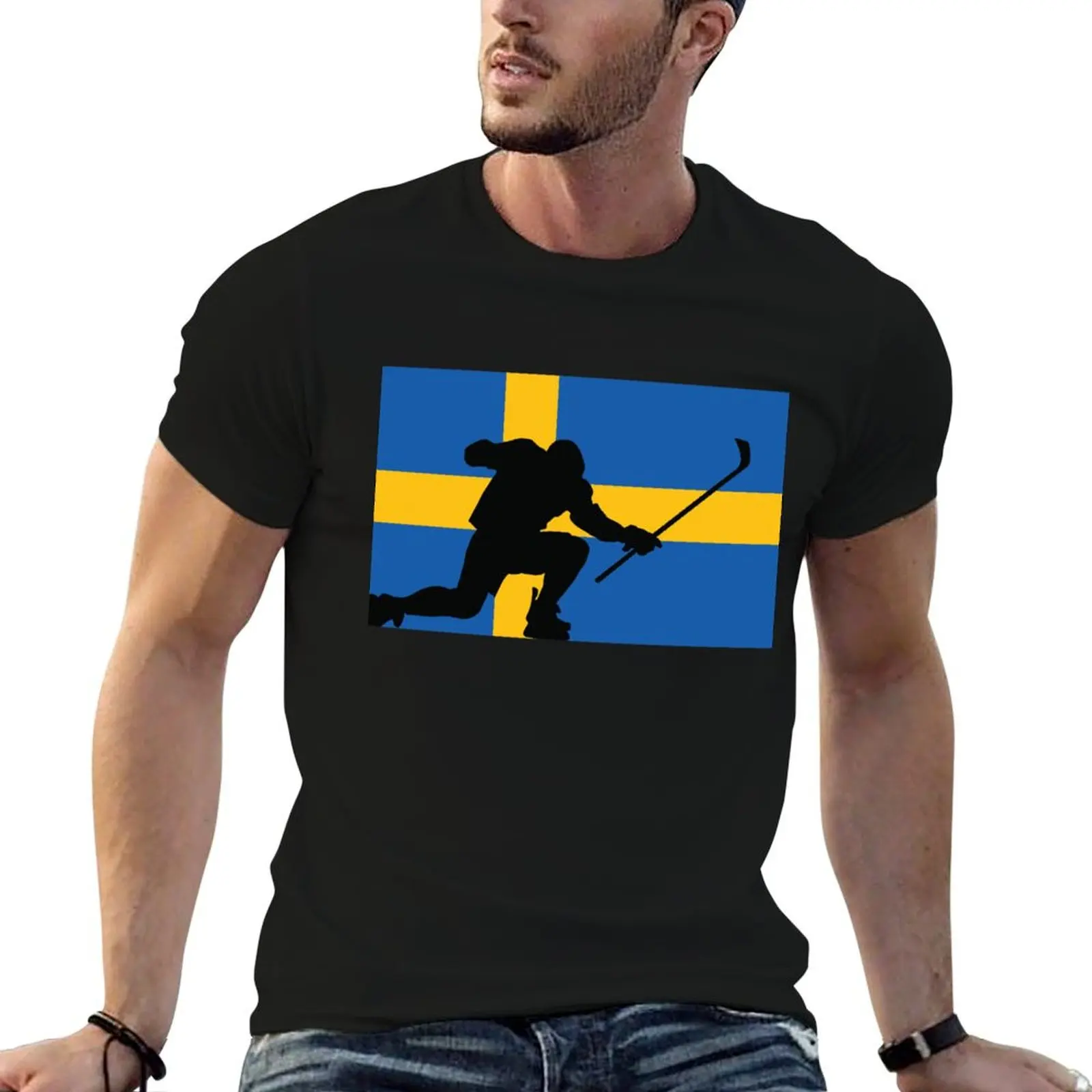 Sweden Ice Hockey Silhouette Goal Celebration T-Shirt customs sweat cute clothes mens clothes