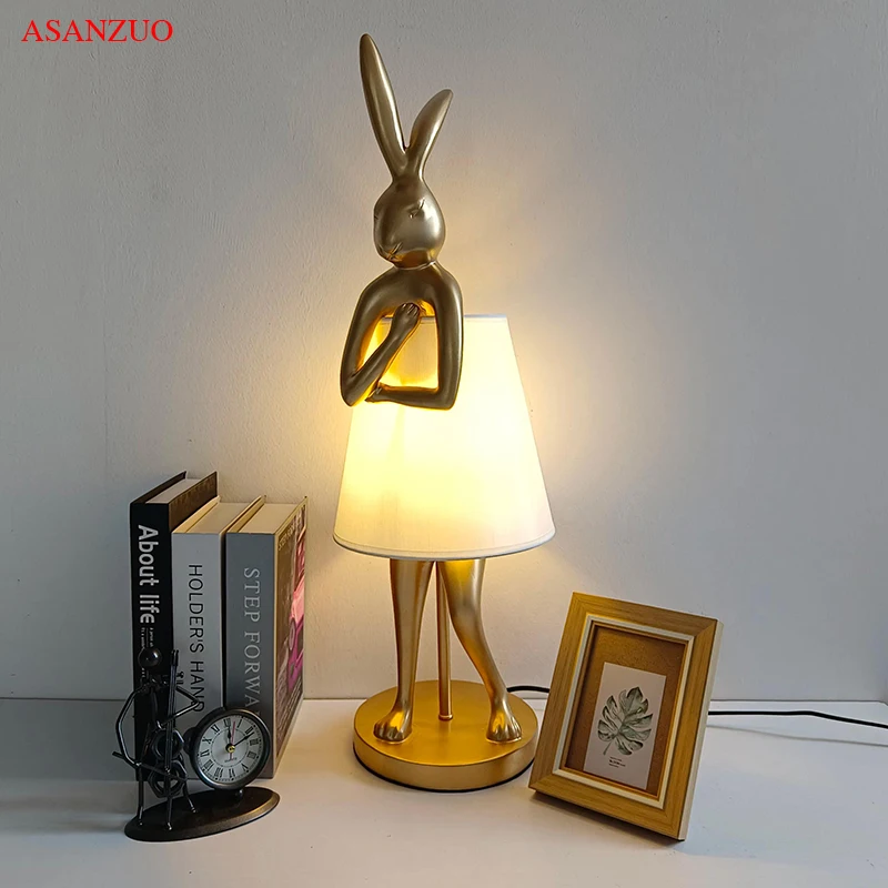 

Vintage Bathing rabbit Table lamp Design Resin hare Table Lamps For Living Room Decor Bedroom Desk light Bedside Lamp