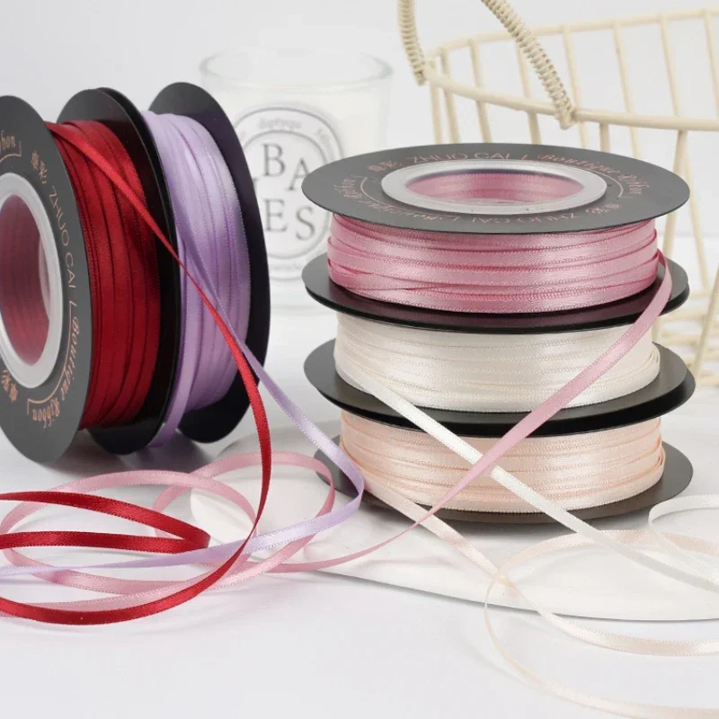 

50 ярдов/рулон 1/8 "3 мм, шелковая атласная лента с двойным лицом, полиэфирные ленты с обеих сторон, глянцевые банты ручной работы, рождественские украшения