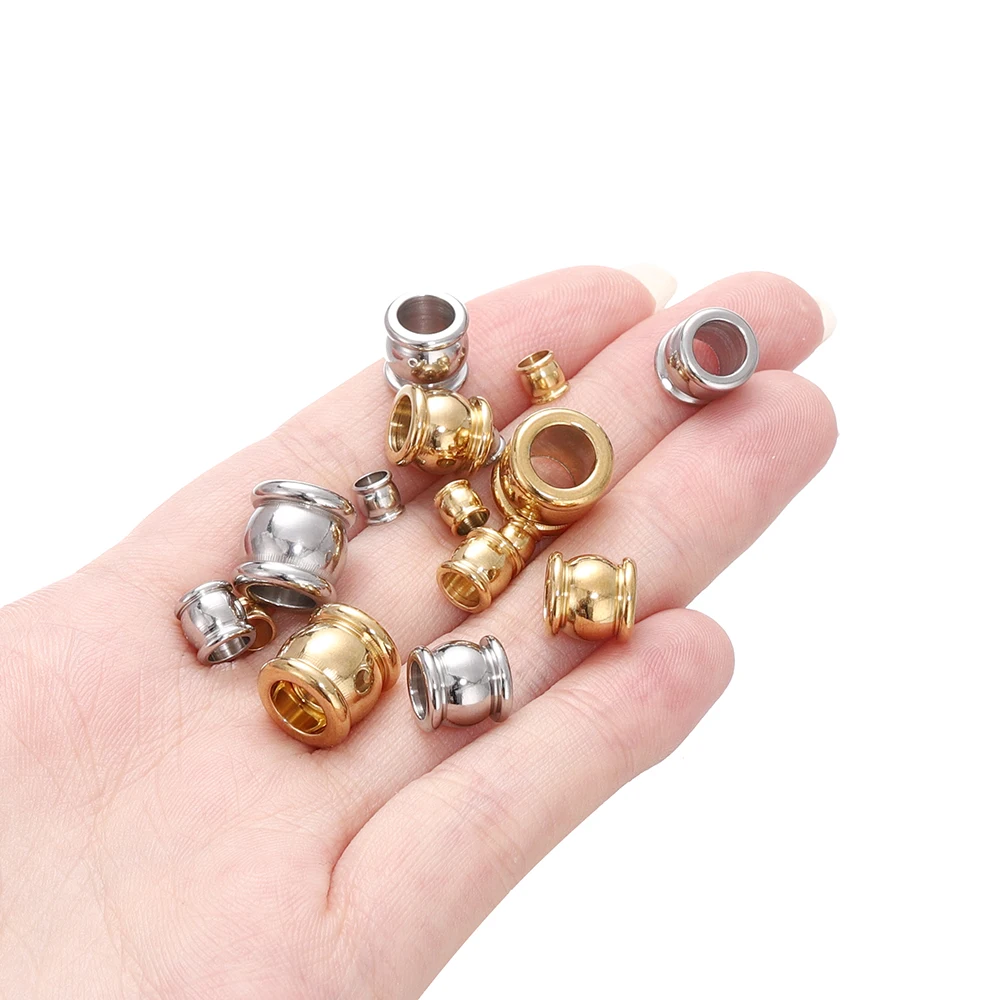 10pcs 4-10mm Stainless Steel Gold Color Big Hole Bead Charm Loose Bead for DIY Jewelry Beads Craft Bracelet Necklace Accessories