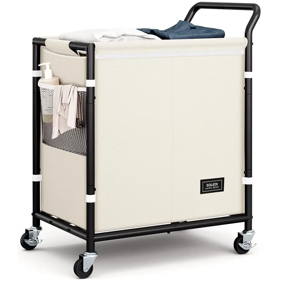 

Laundry Basket with Wheels,38 Gallons145L Laundry Hamper 2 Section,Sturdy Metal Frame with Handle,Laundry Cart,Rolling Laundry B
