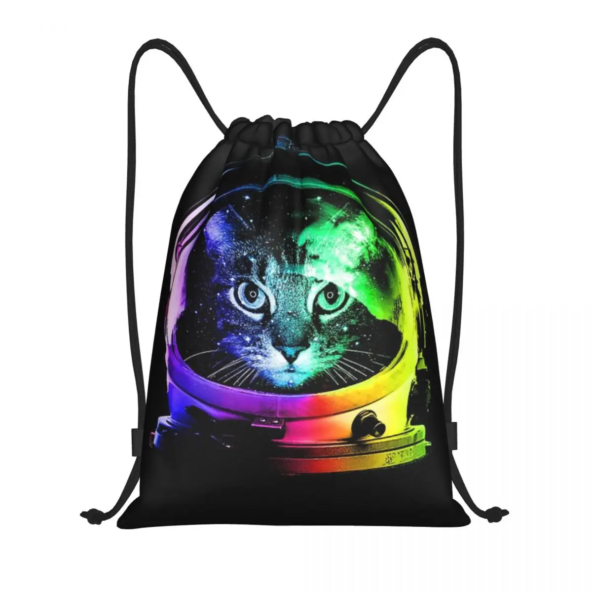 Astronaut Cat Drawstring Back Pack Bag Travel Storage Package Teenagers Beach Tote Bag School Sport Shoe Bag Portable