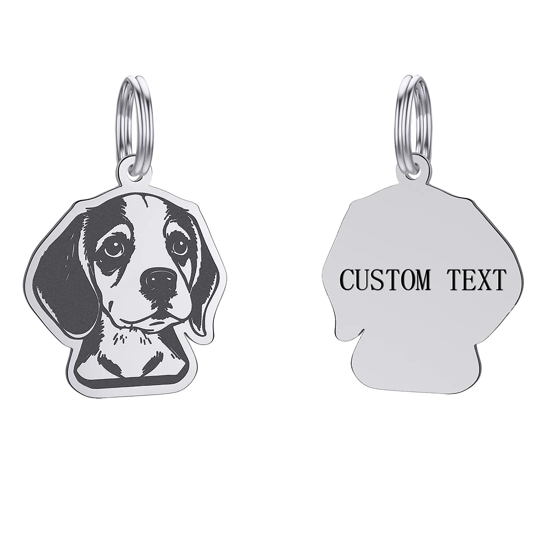 Stainless Steel Beagle Animal Dog ID Tag Name Phone Collar Custom Engraved Necklace Keychains