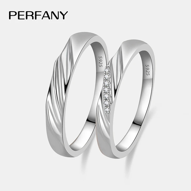 PERFANY  S925 Pure Silver Moissanite Ring for Women Men Classic Couple Ring Wedding Jewelry Christmas Gift