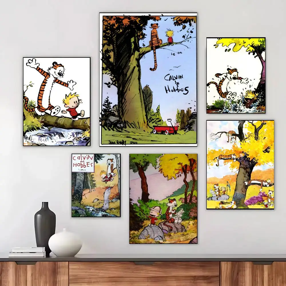 Calvin And Hobbes Cartoon Warm Poster Modern Aesthetic Wall Art Print Minimalist Bedroom Living Room Home Decor Gift