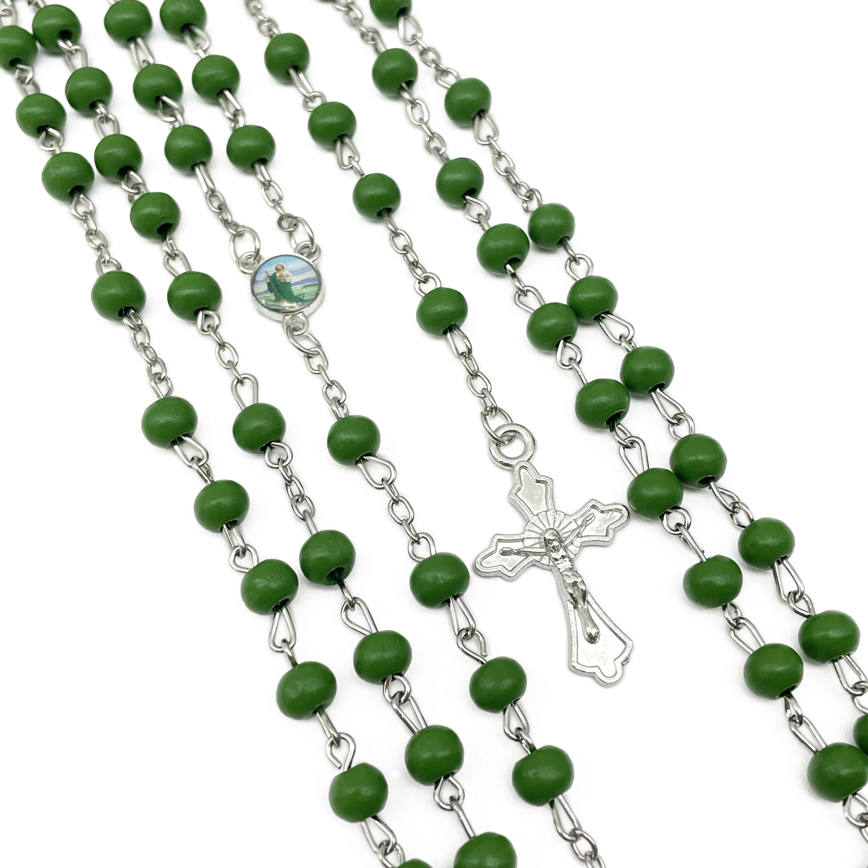 12 Pcs Wooden Rosary with St. Jude in Glass Bottle Baptism & Communion Favors