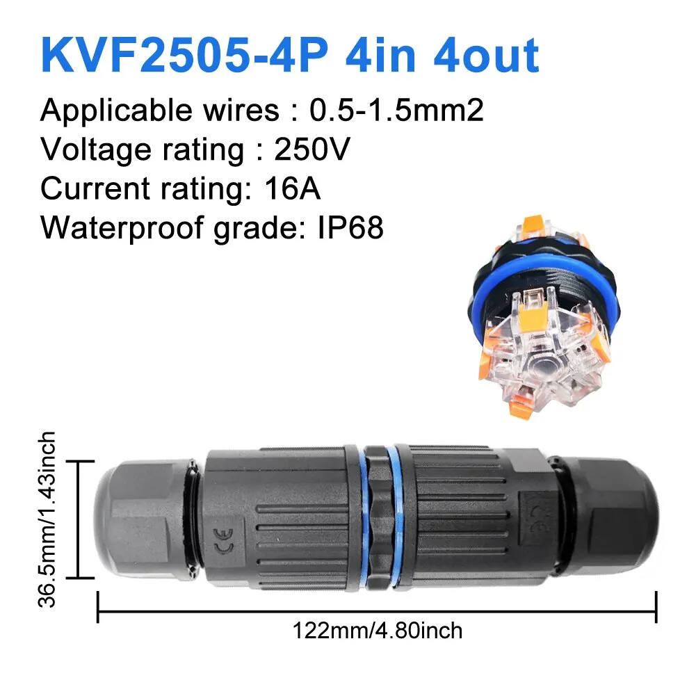 IP68 Waterproof Cable Connector Quick Connection KVSF-15 2 in 2 out 2/3/4/5 Pin Electrical Terminal Adapter Wire Connector