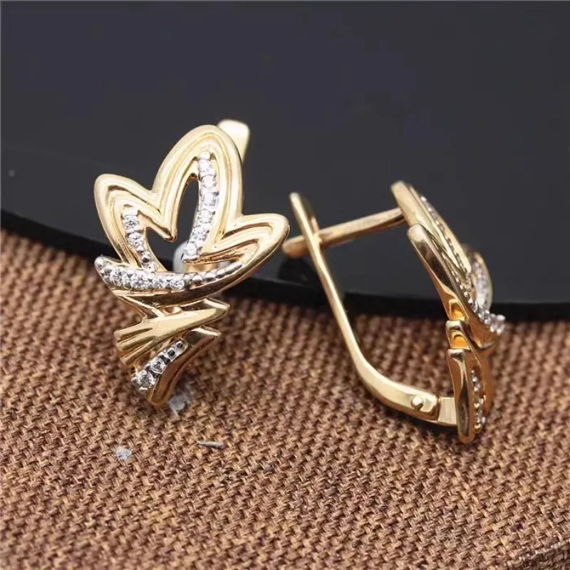 New in Fashion 585 Purple Gold Earings Plated 14K Rose Gold Inlaid Crystal Earrings for Women Fashion and Sweet Jewelry