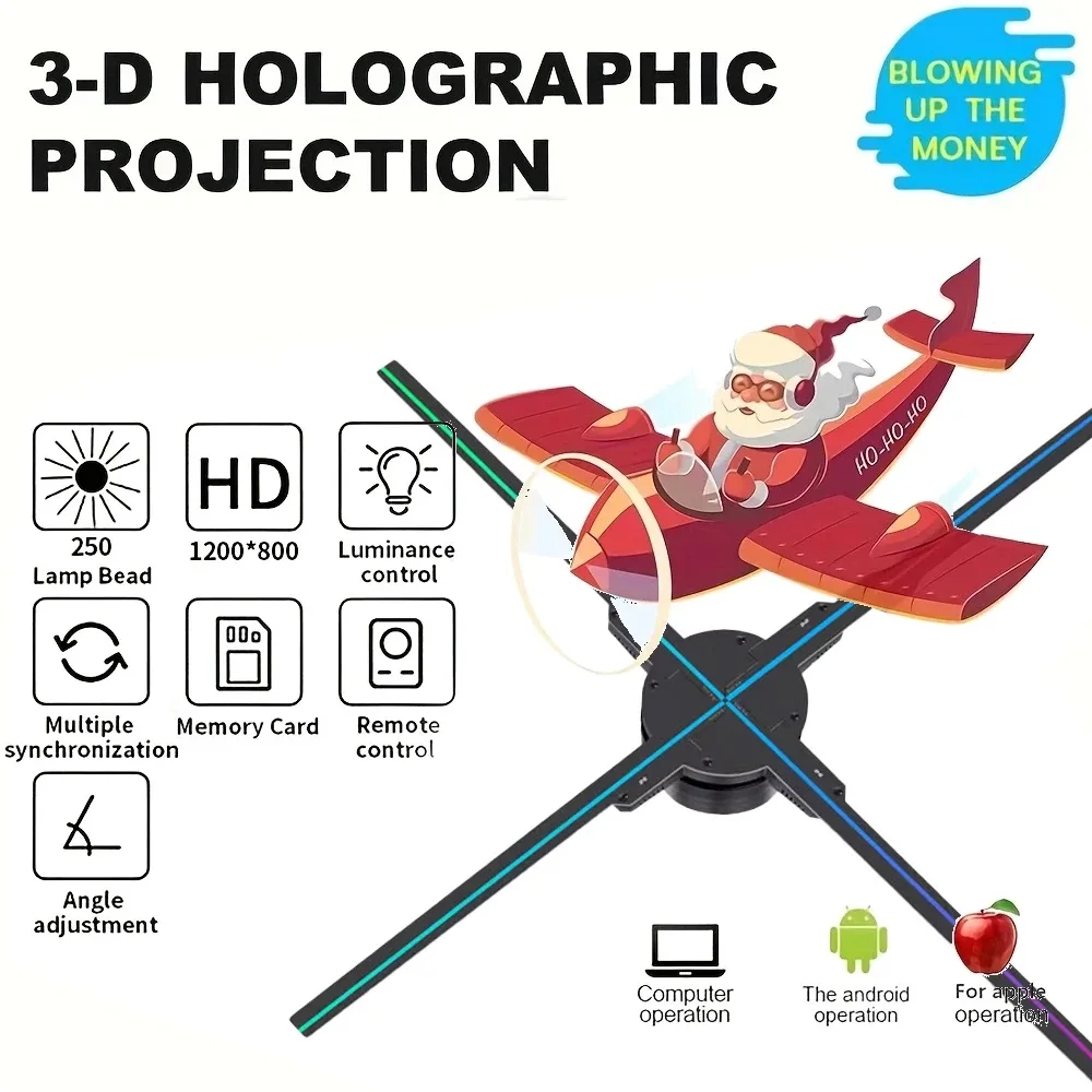 3D 홀로그램 팬 프로젝터 광고 디스플레이 조명 3D 홀로그램 광고 조명 장식용 상업용 홍보 조명