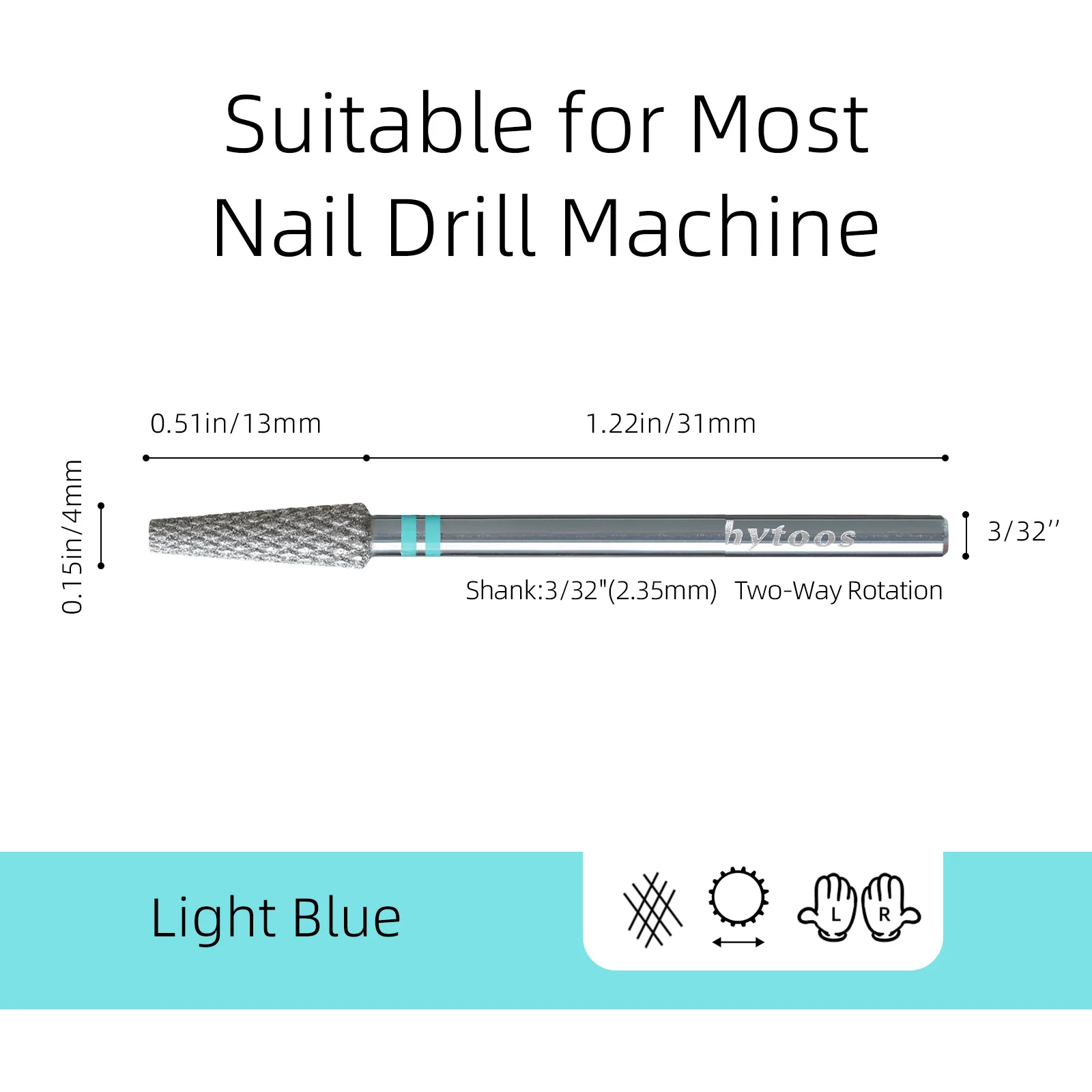 HYTOOS 4*13mm ロングテーパードダイヤモンドカットプロネイルドリルビット クロム ロシアンキューティクルビット 電動ネイルドリル 角質除去ツール