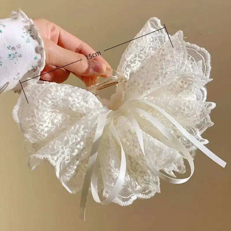 Elegante weiße Haarspangen mit Schleifenband, modische Stoff-Haarklammer für Mädchen, Geschenk, Haar-Accessoires, Valentinstag-Kopfschmuck – Detail 7