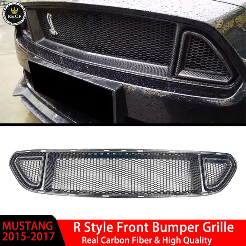 2015-17 Mustang Front Bumper Grille R Style Carbon Fiber Front Bumper Grille Trim Cover For Ford Mustang