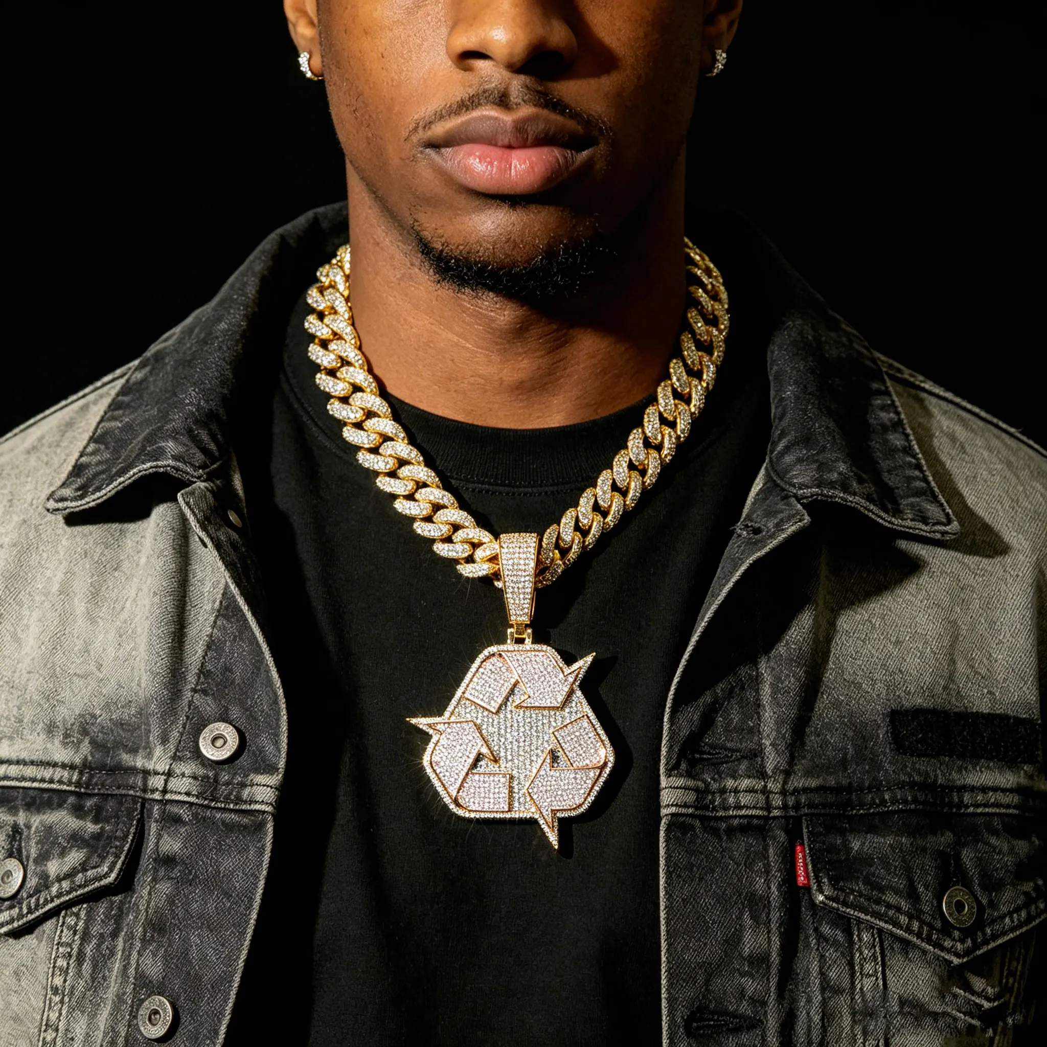 LYEE CYEE Exquisite Recycled Symbol Pendant, Suitable for Hip Hop Men's Rap Jewelry Gifts Can be Paired with Cuban Chain Men's and Women's Birthday Gifts Anniversary Meaningful Gifts Best Gift for Good Friends - view 4