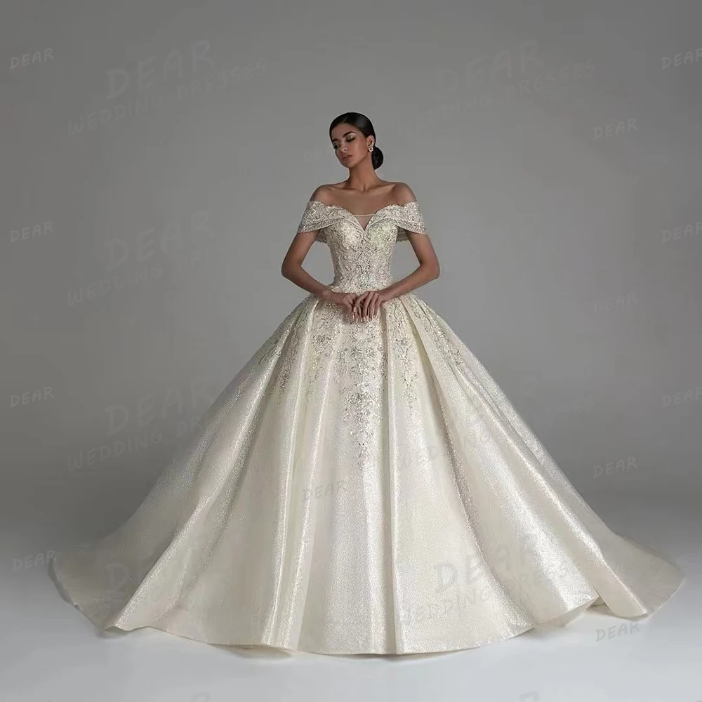 Exquisite Wedding Dresses Sexy Sparkling Women's For Bridal Ball Gowns Off Shoulder Sweep Train Formal Vestidos Novia Customized