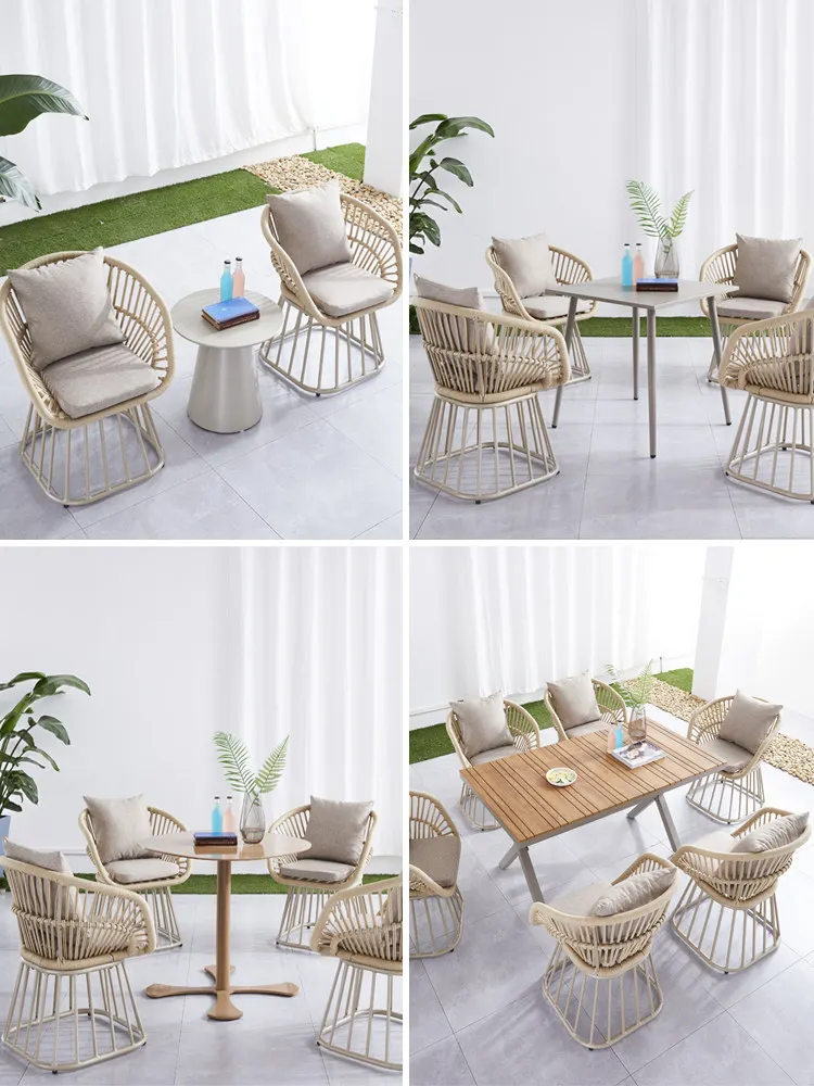 YFY outdoor rope table and chair combination Nordic simple aluminum alloy long table single back chair courtyard balcony