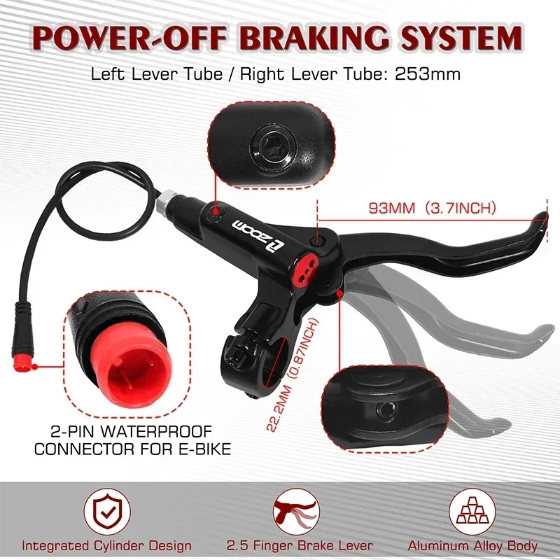 ZOOM E-BIKE Hydraulic Disc Brake Set 2 Pistons Electric Bike Scooter Power Control Shifter Cut Power Off Bicycle Brakes