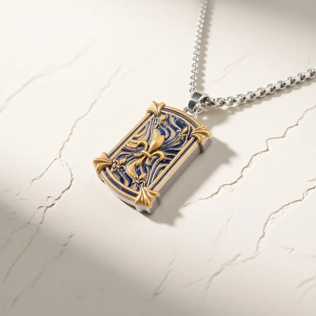 Vintage Enamel Rectangular Heraldic Pendant Necklace, Retro Floral Relief Tag Clavicle Chain, Fashion Jewelry Gift for Men Women