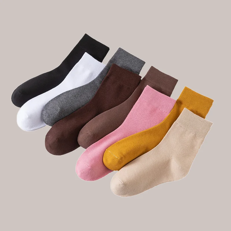 5/10 Pairs Striped Cotton Middle Tube Socks Solid Color All-match High Quality New Women's Socks Simple Vertical Mid Tube Socks