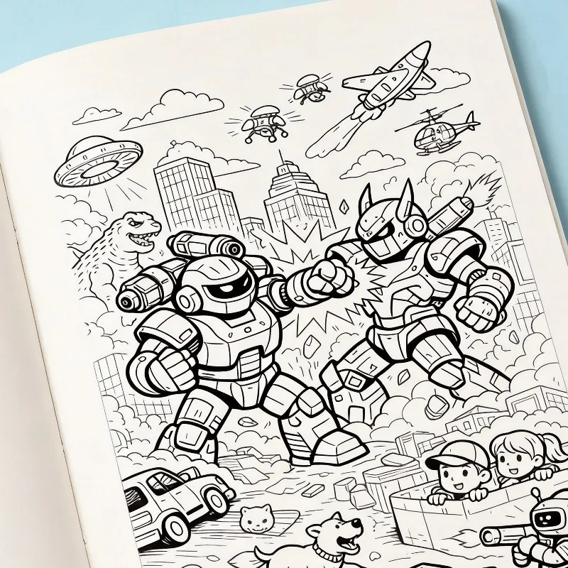 A Coloring Book To Relieve Anxiety and Calm, With 24 Patterns, Such As Cat/Mecha/Succulent Plant Fine Line Draft Coloring Book