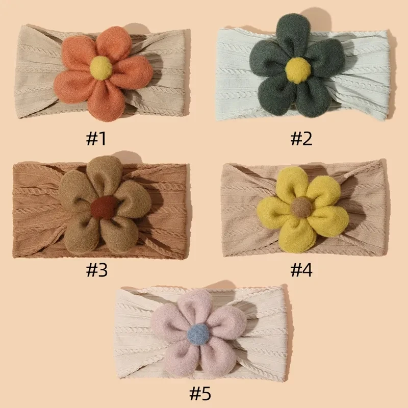 Baby girls Headband Felt Cloth Flower Hair Bands Kids Cable Knit Turban Nylon Head Wraps Newborn Princess girl hair Accessories