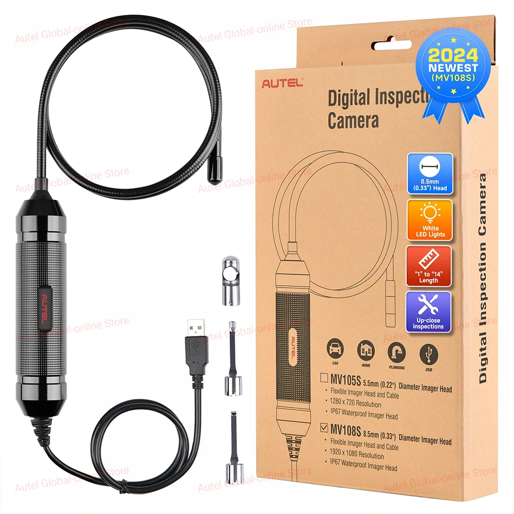 2024 Autel MaxiVideo MV108S Digital Inspection Camera 8.5mm USB Industrial Endoscope IP67 Waterproof 1920P HD Borescope Camera