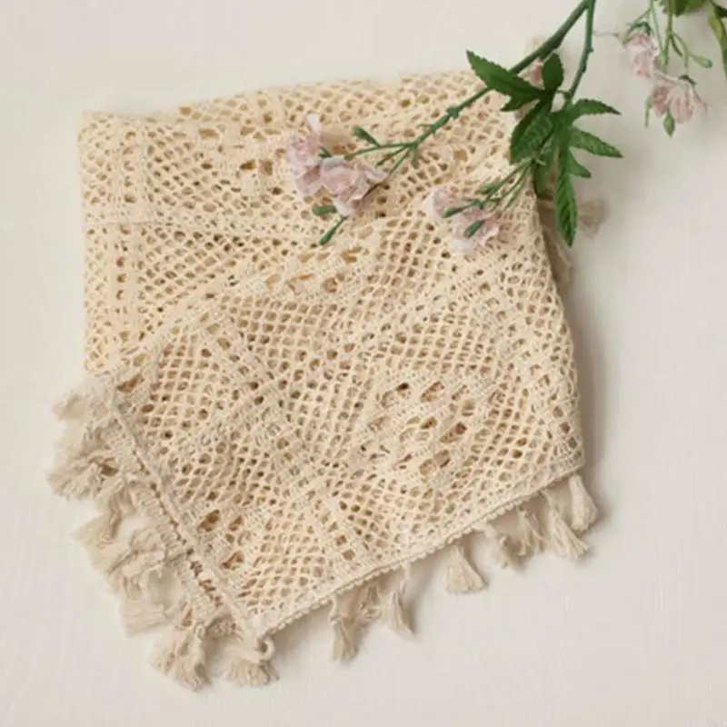 A5YC Newborn Baby Photography Props Blankets Vintage Tassel Blanket for Hollow Basket Filler Photo Ornament Accessories