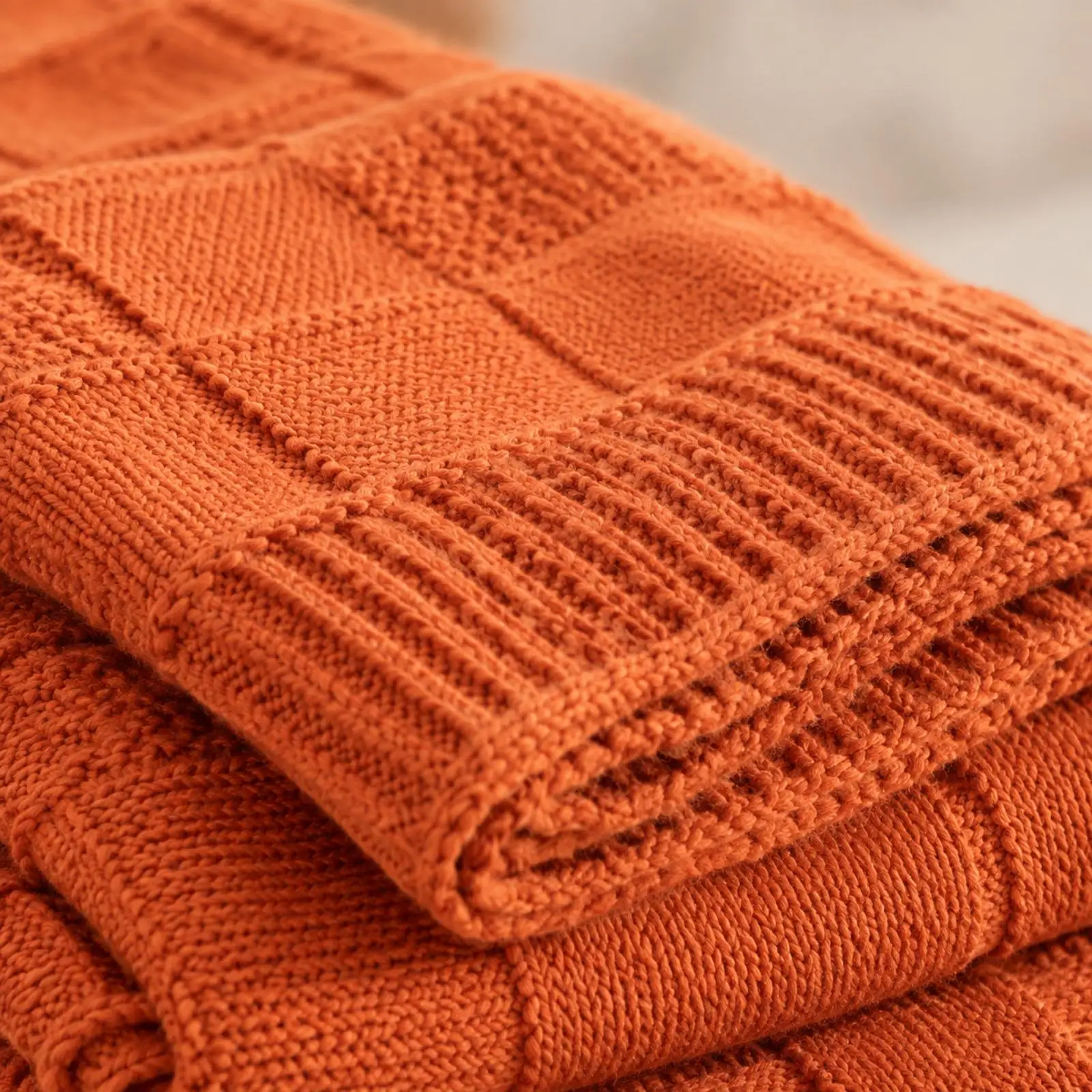 Faux Blanket Soft Geometric Knit Blanket Tumble Dry Low Textured Knit Throw for Babies, Sofa, Air Conditioning Rooms, Camping
