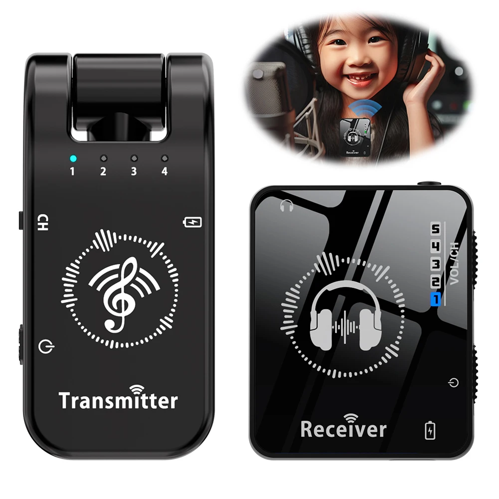 Wireless In-Ear Monitor System Rechargeable Transmitter Receiver 40M Transmission for Studio Band Rehearsal Live Performance