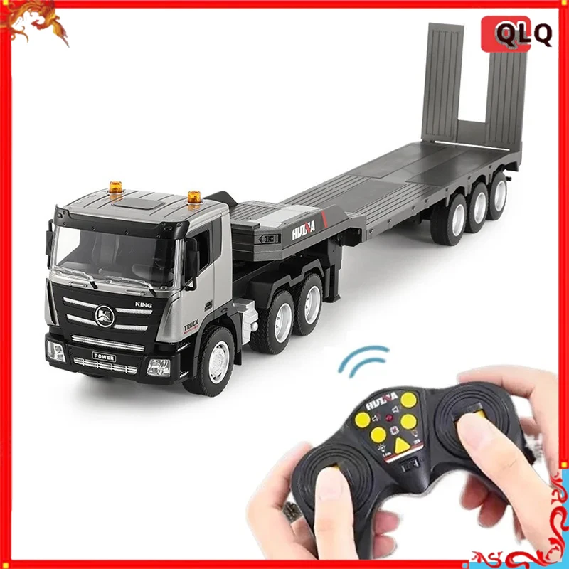 

Модель плоского грузовика из сплава с дистанционным управлением, масштаб 1:24, инженерный автомобиль с 9-канальным пультом дистанционного управления, 2,4G, радиотрактор с прицепом для мальчиков, подарки