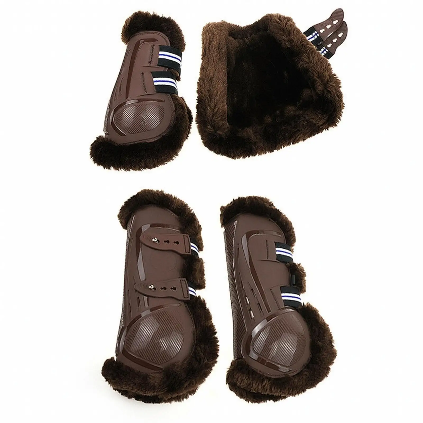 4 Pieces Hard PU Shell Horse Leg Boot Padded Horse Leg Boot with Artificial Wool Lining Adjustable