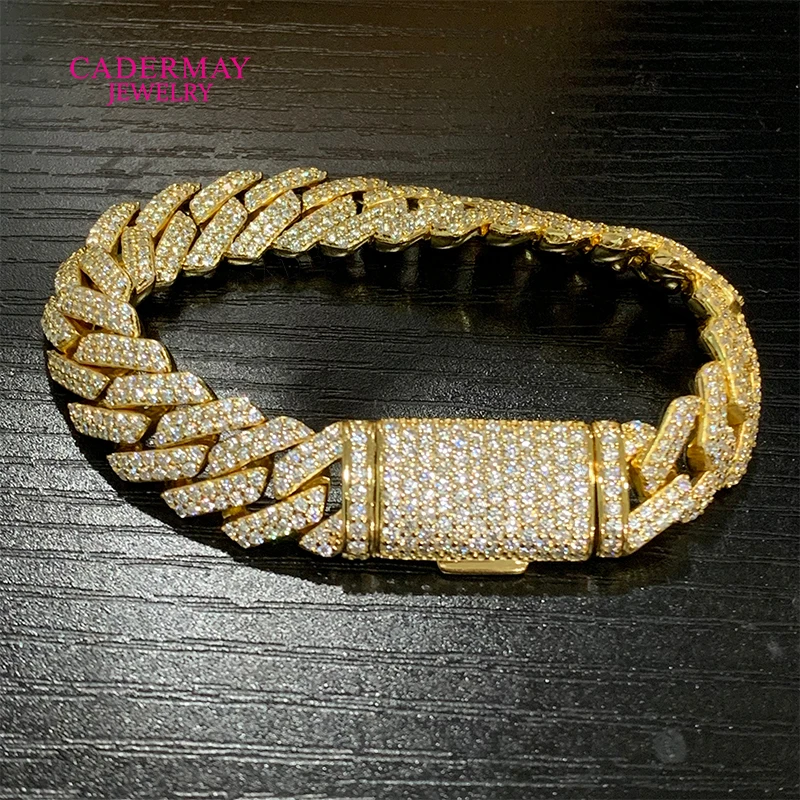 

Браслет Cadermay Hiphop Jewelry из серебра 925 пробы, шириной 12 мм, с инкрустацией VVS муассанитами, кубинский браслет, подарок для мужчин и женщин, в стиле рэперов