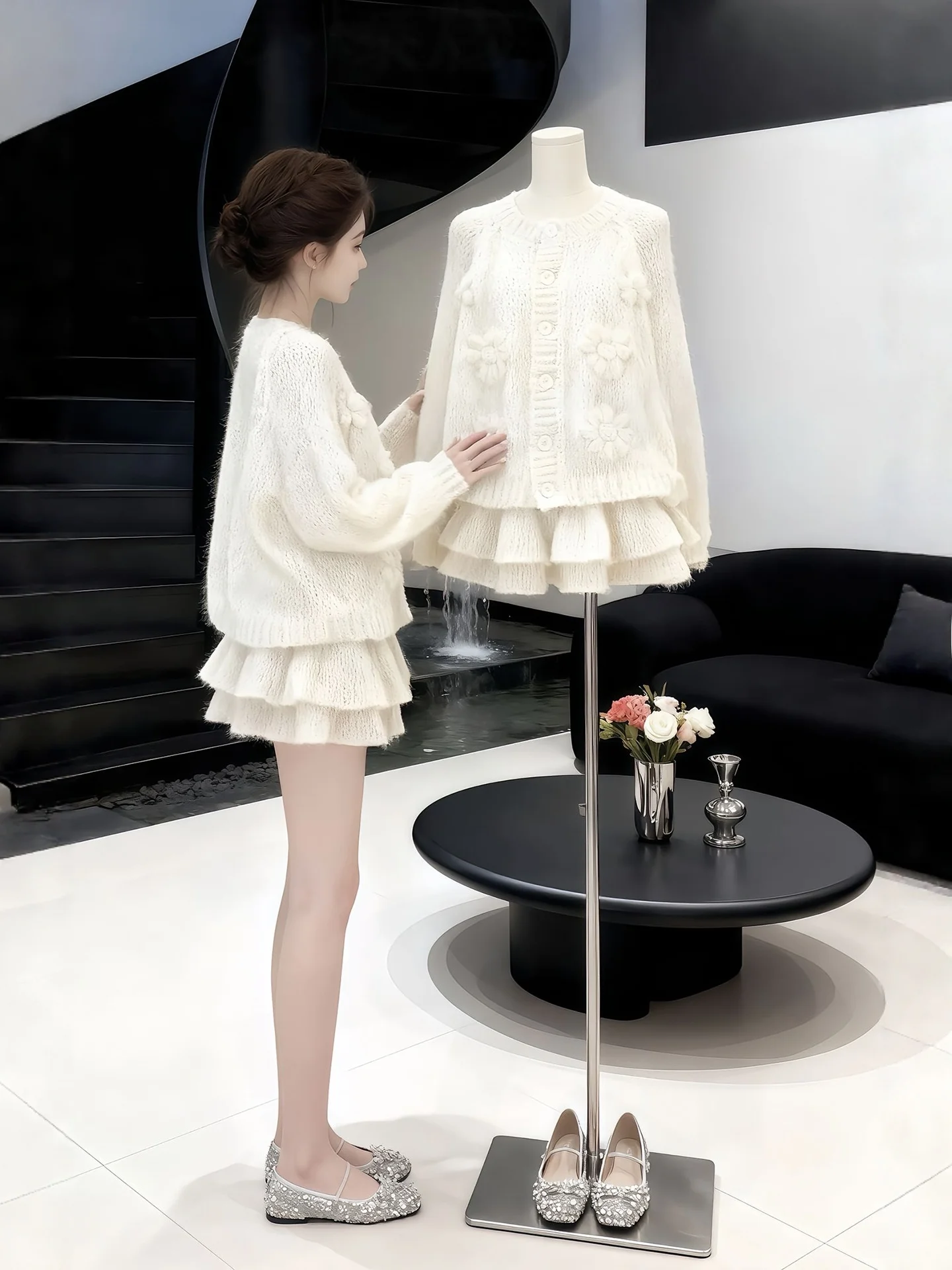 

Soft Cozy Knitted Sweater And Skirt Set for Women plus Size Autumn Winter Faion Gentle Sle Ensemble High Waist Skirt