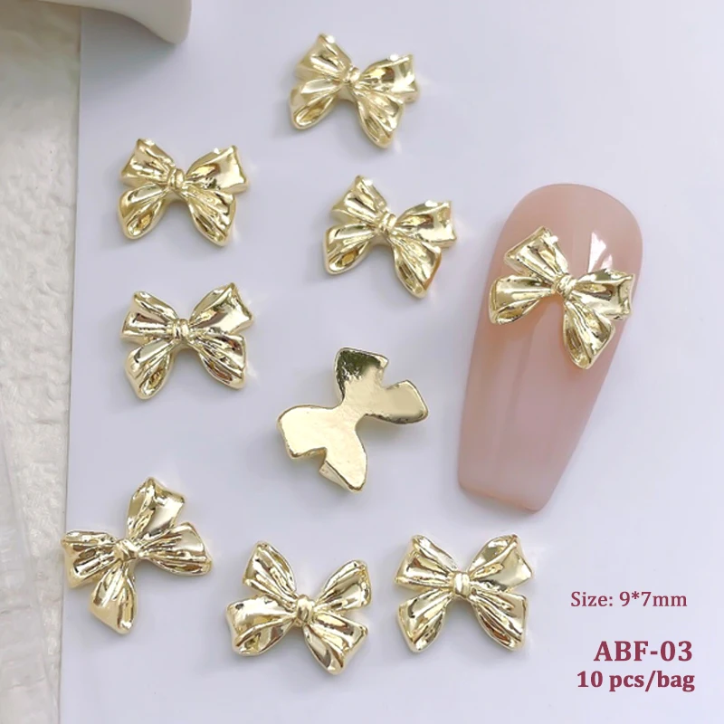 10 Stück Legierung Schleife Nägel Kunst Charms Dekorationen 3D Luxus Metall Silber Gold Bögen geformt Schmuck DIY Maniküre Designs Zubehör – Detail 8