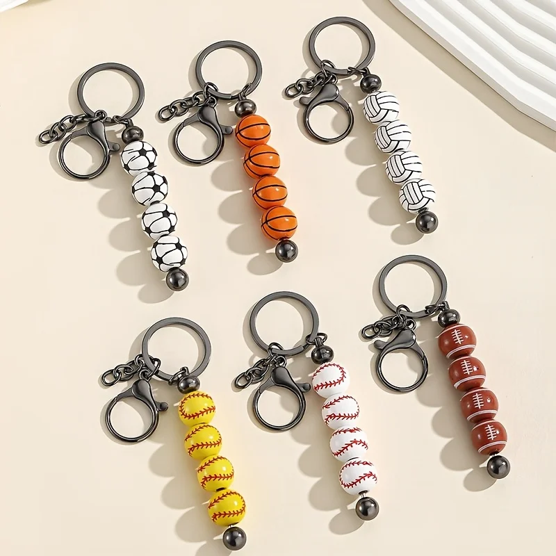 Porte-clés perlé tendance pour le football, le basketball, le baseball, le rugby, le volleyball, pendentif de sac à main, sac à dos, ou de voiture