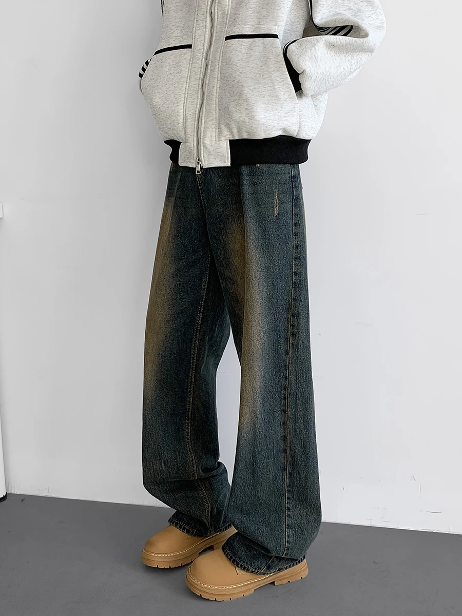

American Waed Vintage Cleanfit Men's Jeans High Street Versatile Straight Leg Wide Leg Long Pants Autumn Winter Casual Jeans