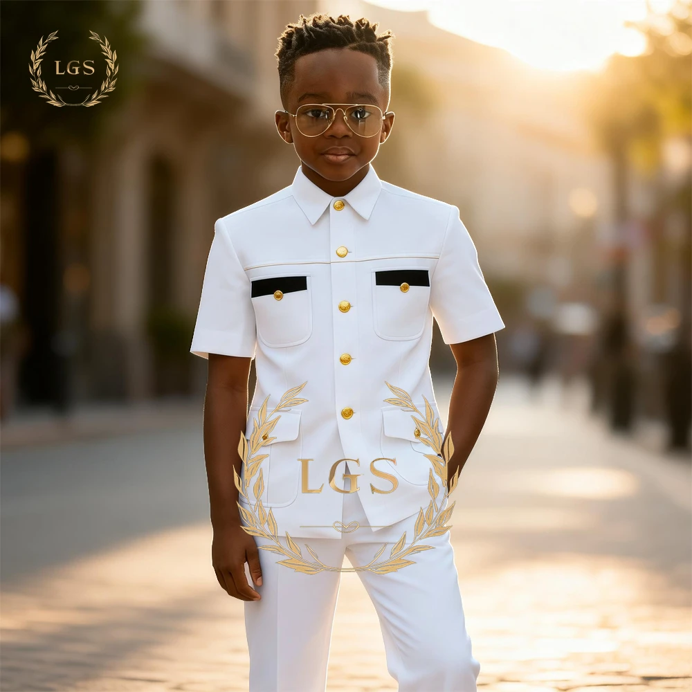 

Boys' Custom Stylish 2-Piece Formal Suit – Short Sleeve Utility Blazer & Tailored Pants for All Celebrations