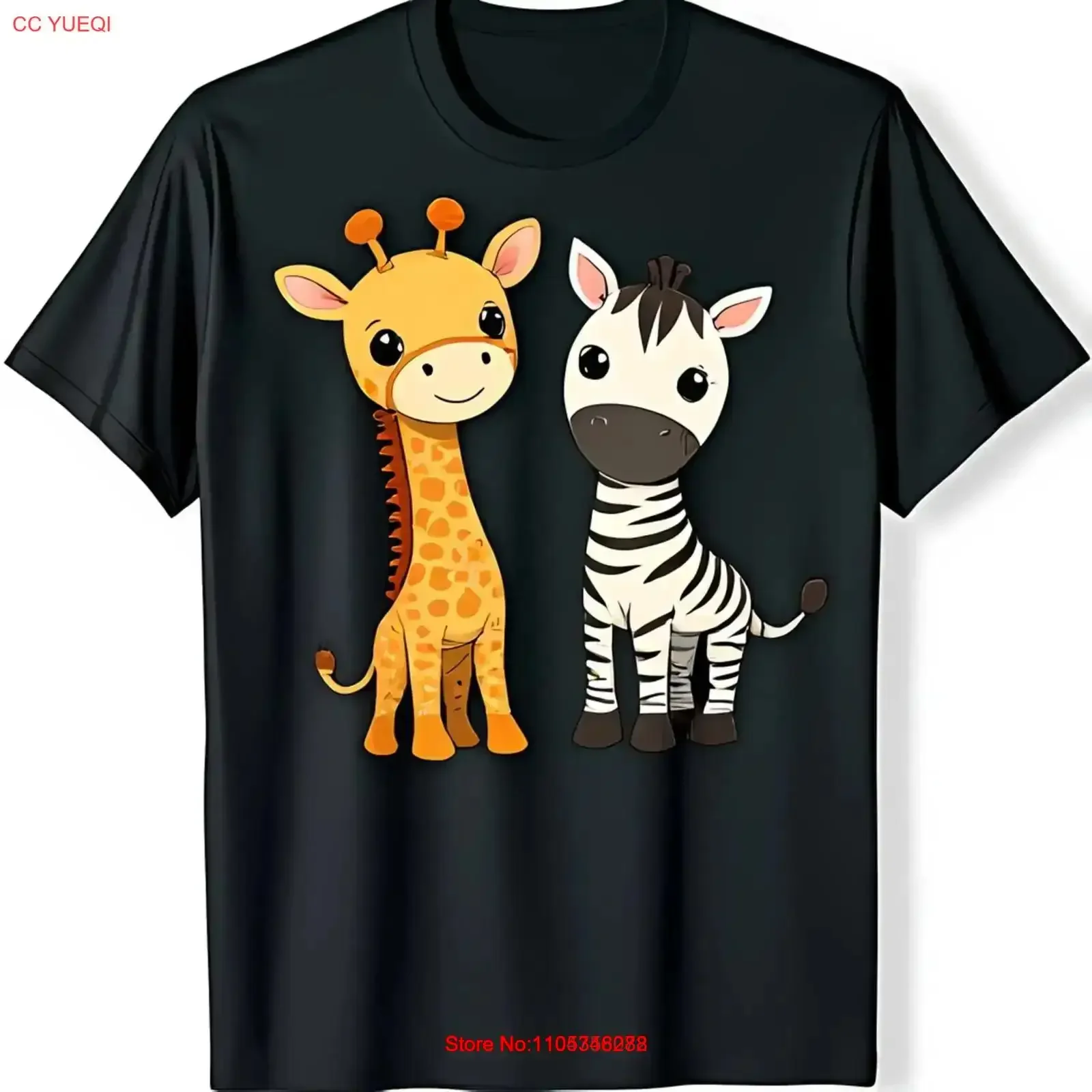 Playful Black T Shirt with Cartoon Giraffe Zebra for Animal Lovers vintage Washed Casual Comfortable fashion Stretched vintage