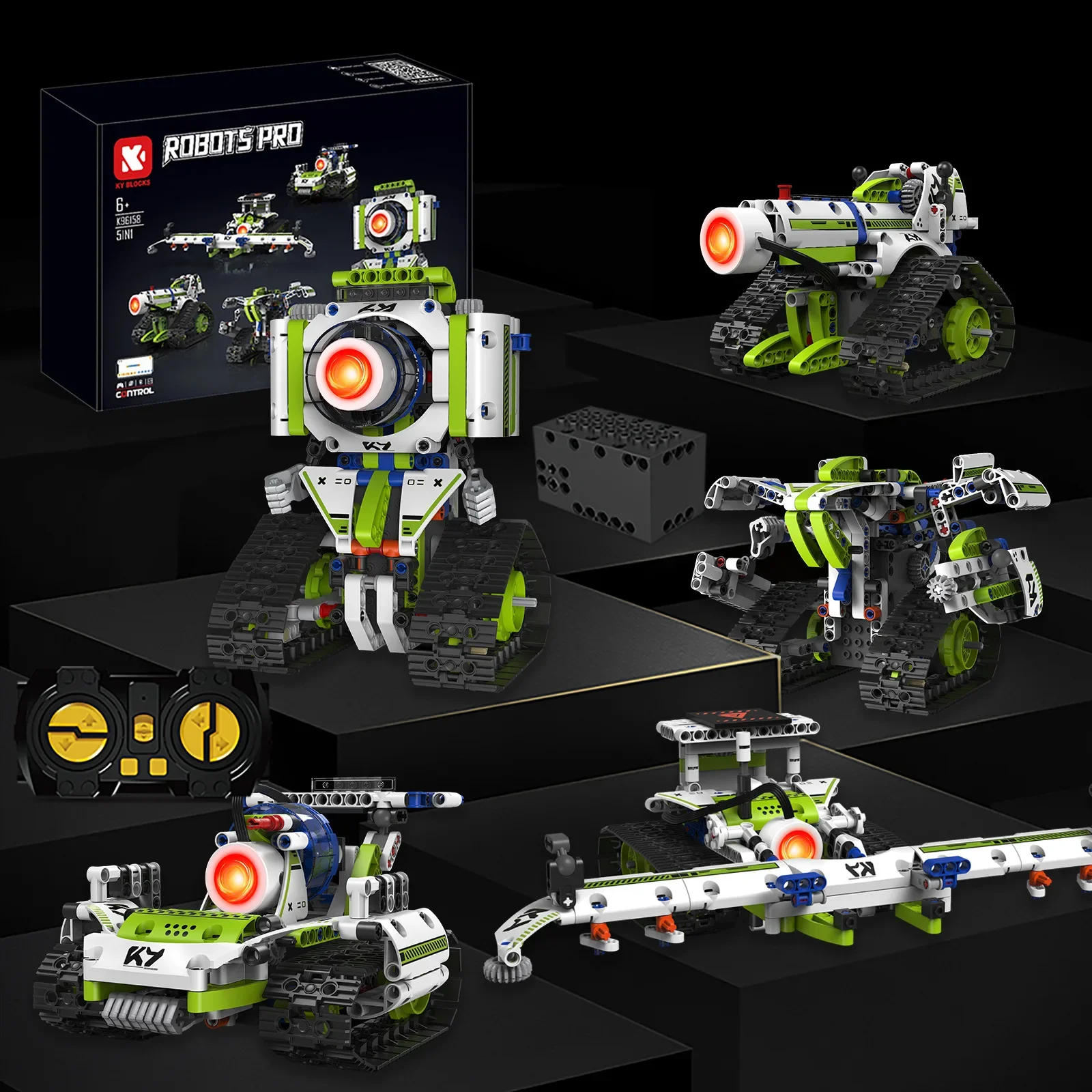 5-in-1 programmeerbare robotbouwstenen met digitaal display en afstandsbediening