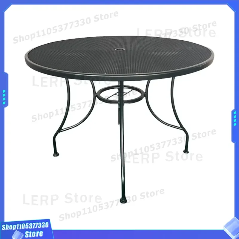 Modern Gray Black Wrought Iron Patio Dining Set Outdoor Mesh Table With Waterproof Cushion For Courtyard Hotel Park Furniture