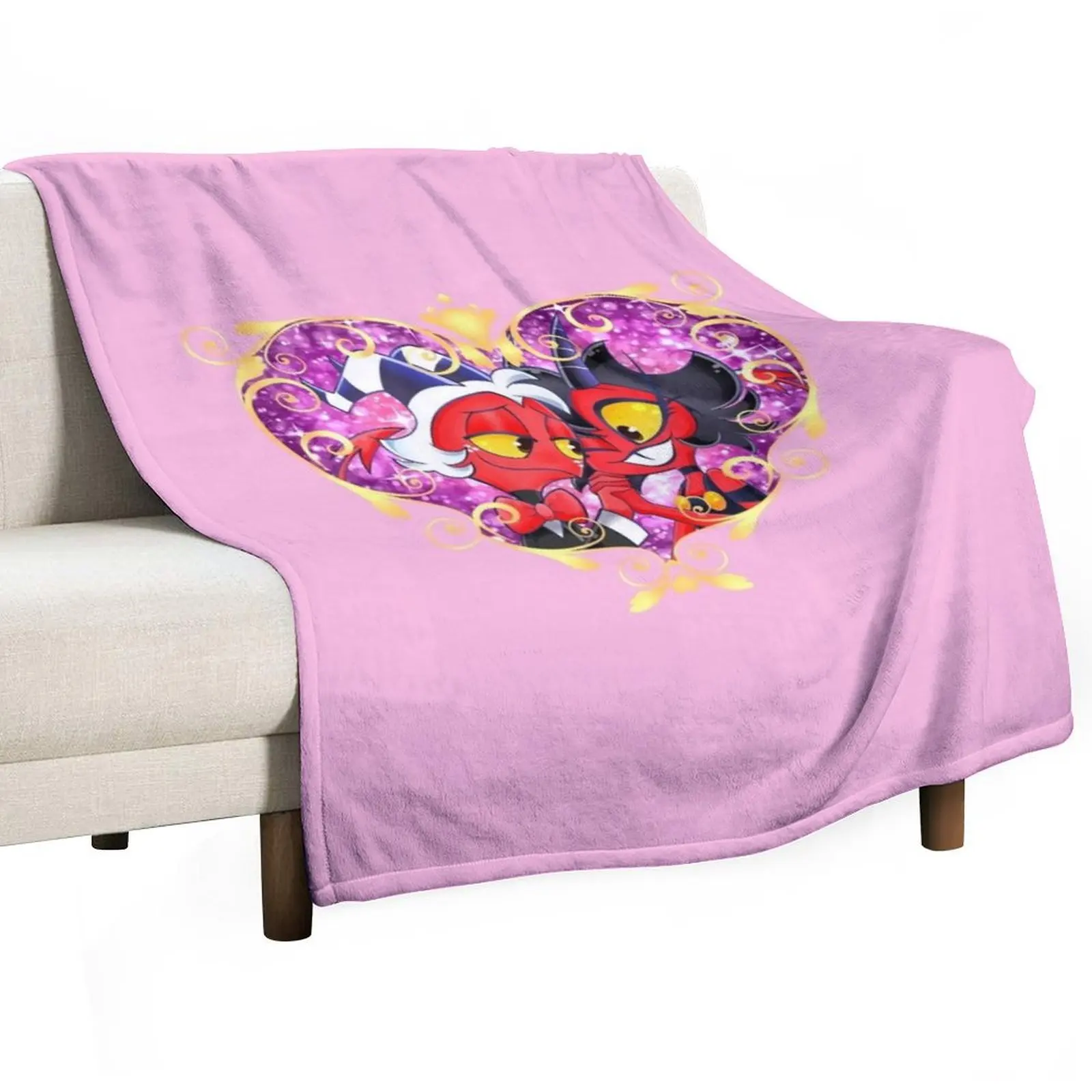 Helluva Boss Moxxie and Millie Heart Frame Throw Blanket Multi-Purpose For Sofa Thin For Baby Blankets