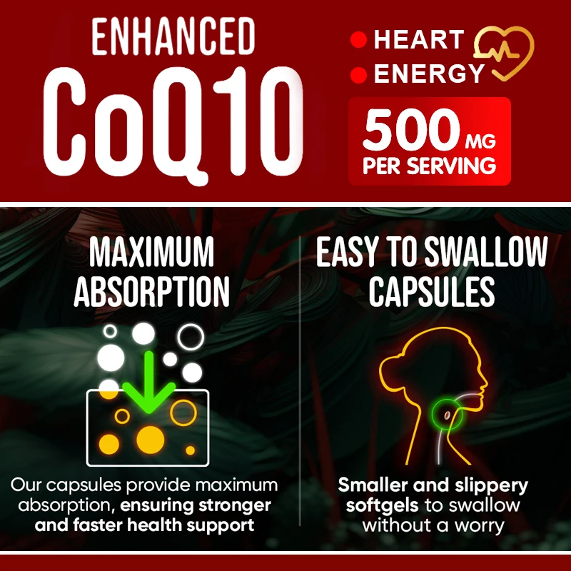 High Absorption CoQ10 500MG - for Heart Health & Energy Production - Enhanced CoQ10 Nutritional Supplements with Coenzyme Q10