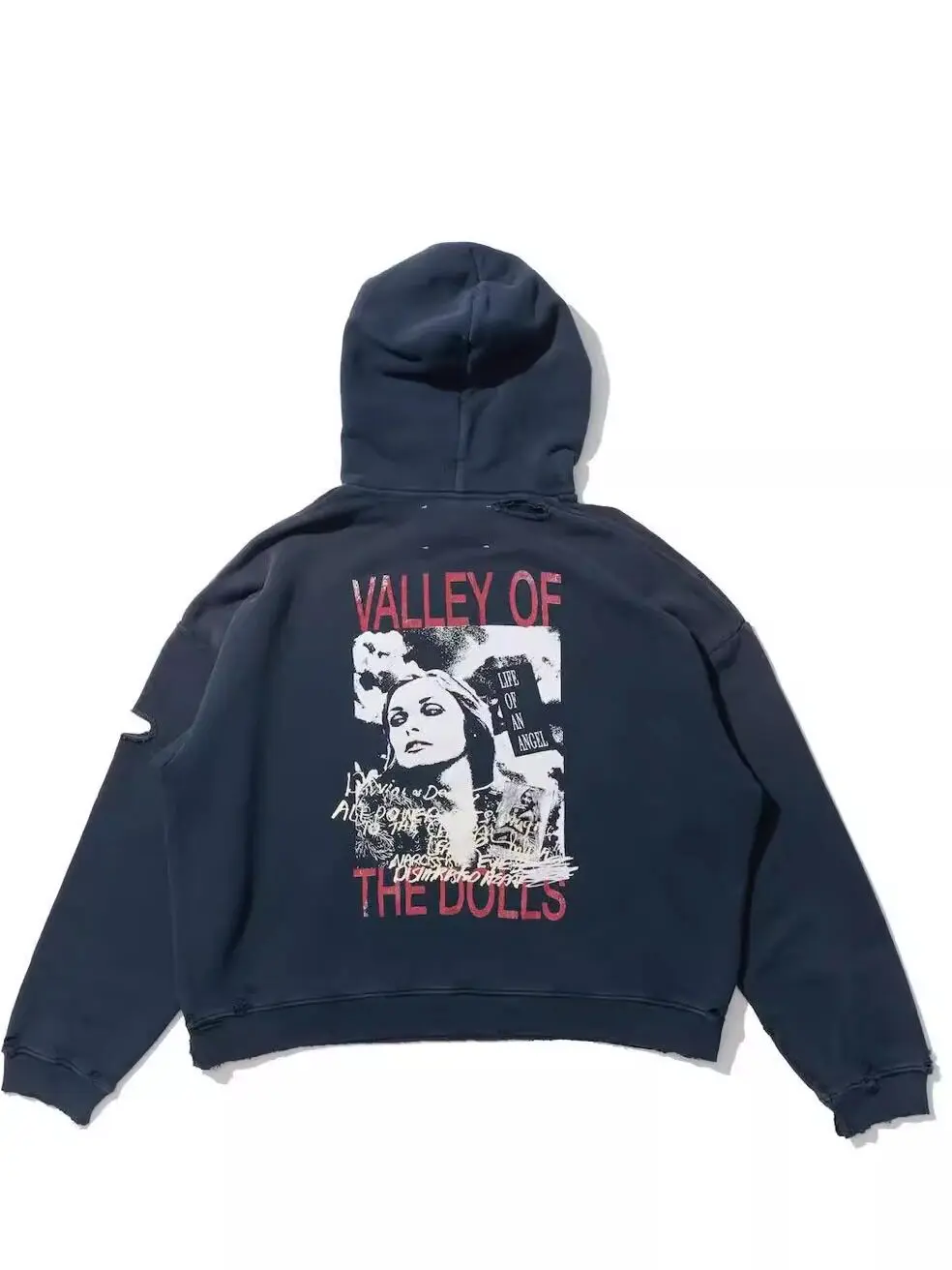 Paly hollywood 25fw black portrait washed destruction hoodie