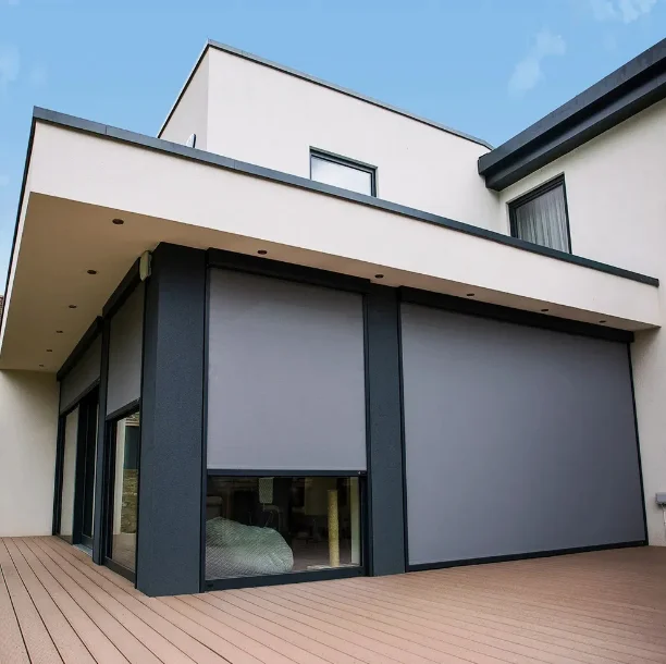 Luxury Textured Windproof Roller Blinds Electric Zip Track  Motorized Waterproof  Blinds for Sun Wind Protection Patio