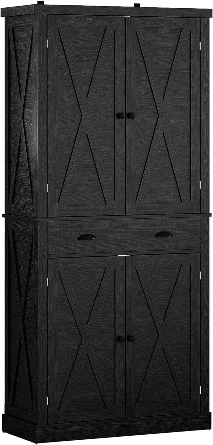 

IRONCK Kitchen Pantry Storage Cabinet 72" Height, with Barn Doors, Drawer, 4 Adjustable Shelves, Freestanding Cupboard